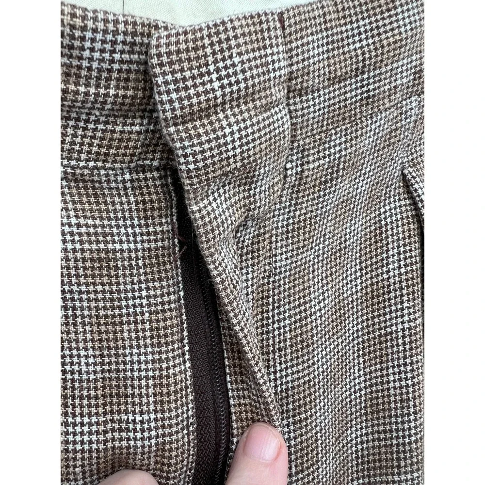 VTG Smokey Joes Pants Mens 34x28 Brown Houndstooth Pleated Cuffed Wide Leg